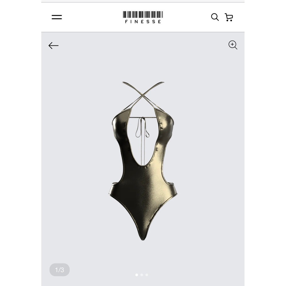 FINESSE Metallic Gunmetal Cutout One Piece Swimsuit Bodysuit M